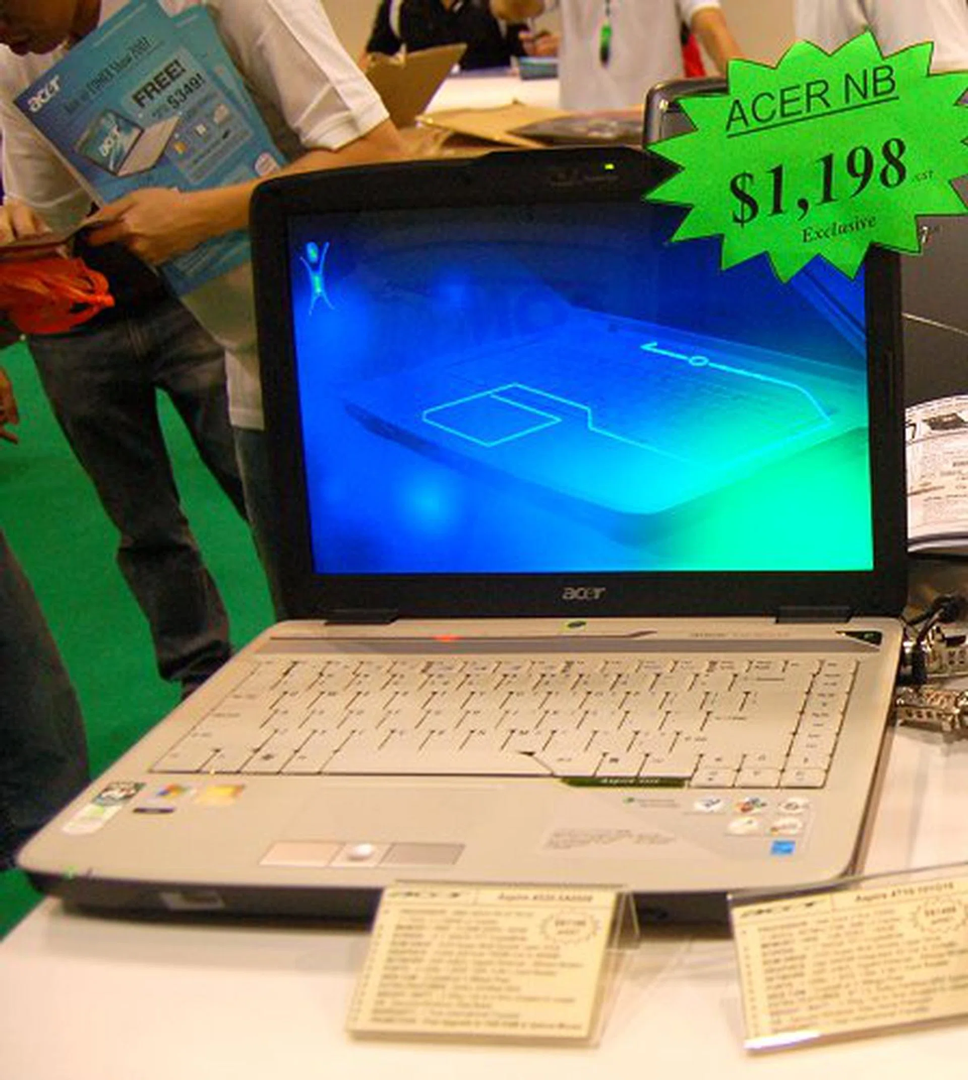  Its design will surely be a hit with students and so is its price of just $1,198. Acer is throwing in a 1GB RAM upgrade free into this notebook that has an AMD Turion 64 MK-38 processor (2.2GHz) with 80GB HDD, DVD-Super Multi Double Layer Drive, GeForce 7000M graphics and genuine Microsoft Windows Vista Home Basic.  