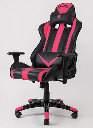 The Secretlab Throne features aggressive racing stripes that echo the designs of racing car seats. Shown here is the hot pink color option. (Image Source: Secretlab)