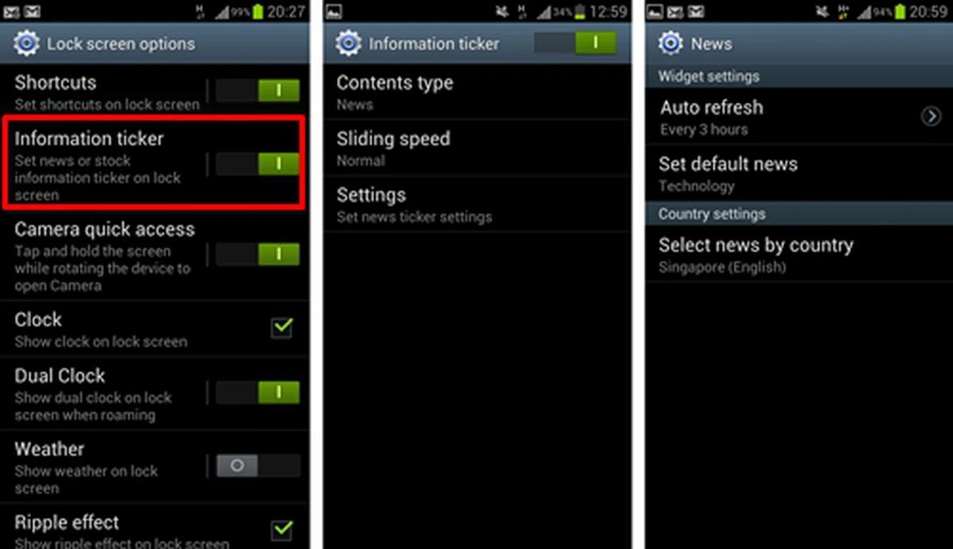 The information ticker offers byte-size information on-the-go. News or Stock? Your call.