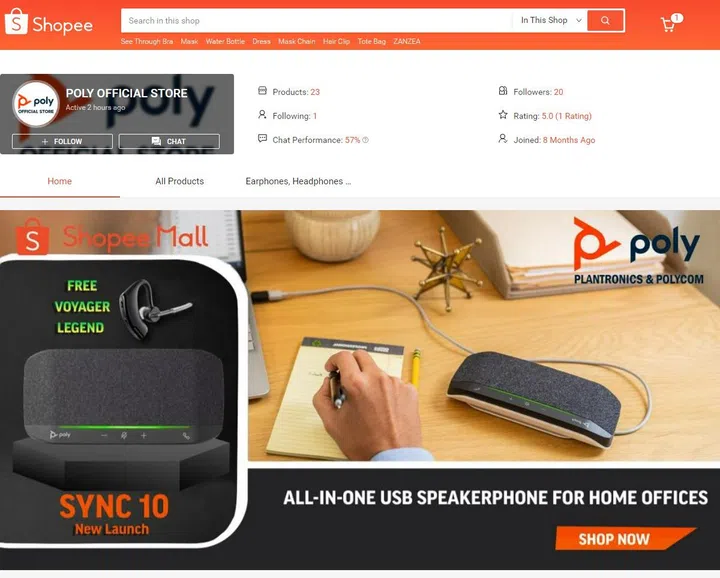 Poly's Shopee storefront.