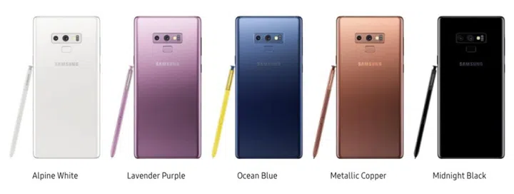 The Samsung Galaxy Note9 is now available in these colors. 