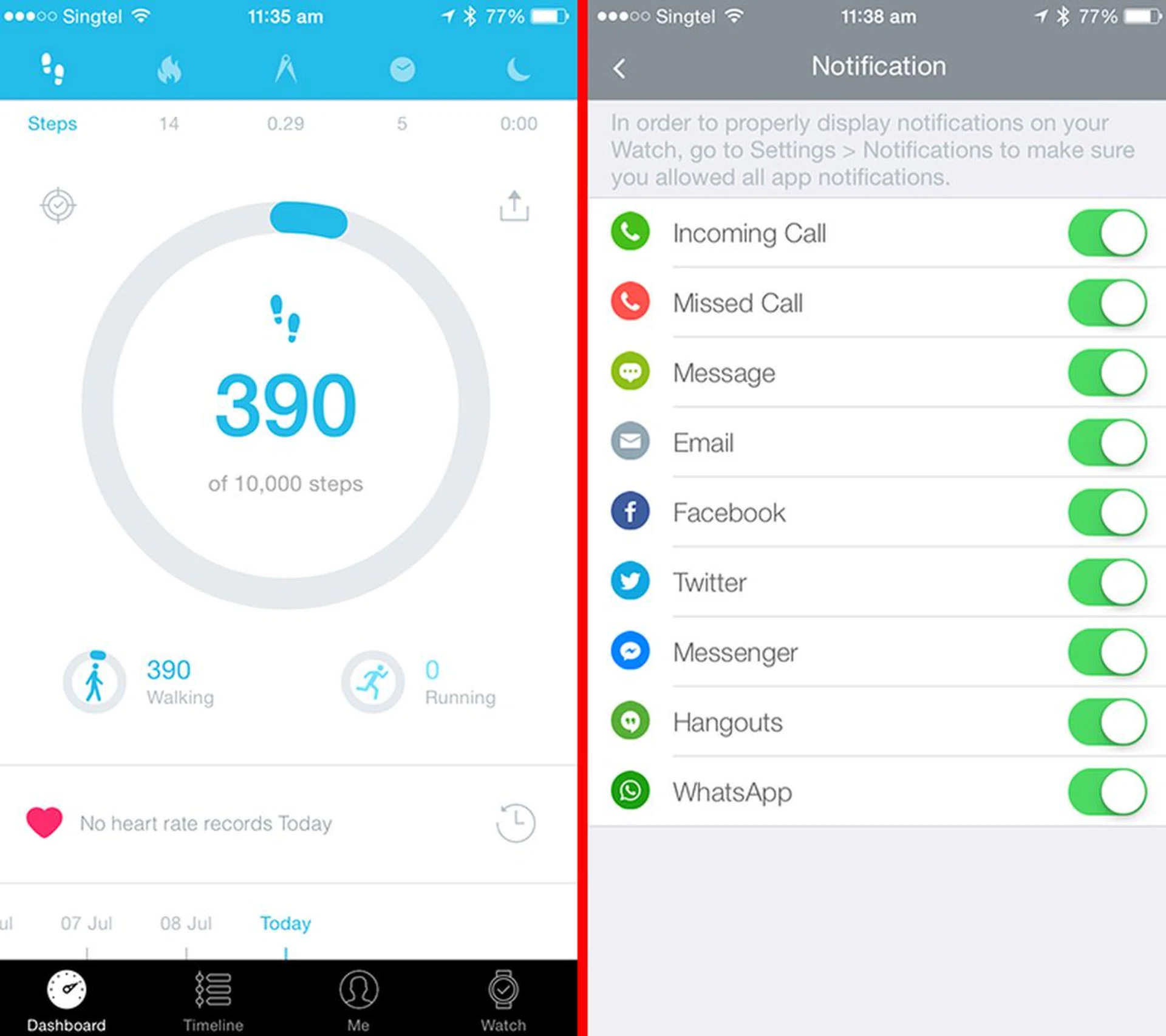 The Move app acts as a database for your past days' activities and also lets you customize certain aspects of the watch, including the watch face and notifications.