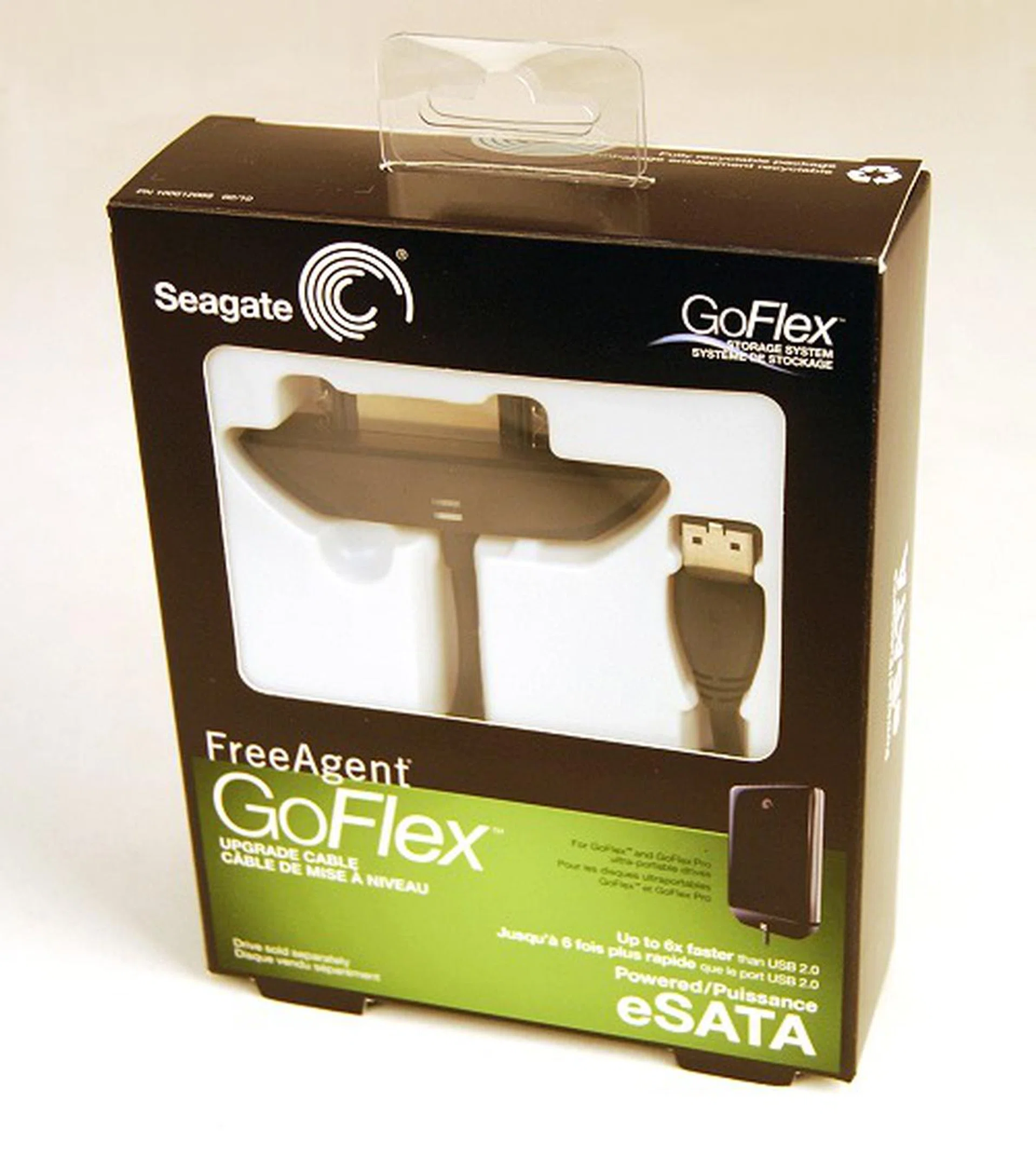 Here's an example of a Powered eSATA cable upgrade kit. Take note that unlike the other connectivity options, this eSATA kit expressly indicates that it requires a powered eSATA to work such as the USB and eSATA combo ports. The GoFlex adapter doesn't have any power input options, so there is no way you can hook it up to a DIY eSATA expansion kit often found in slightly older motherboards where eSATA and power connections are separated.