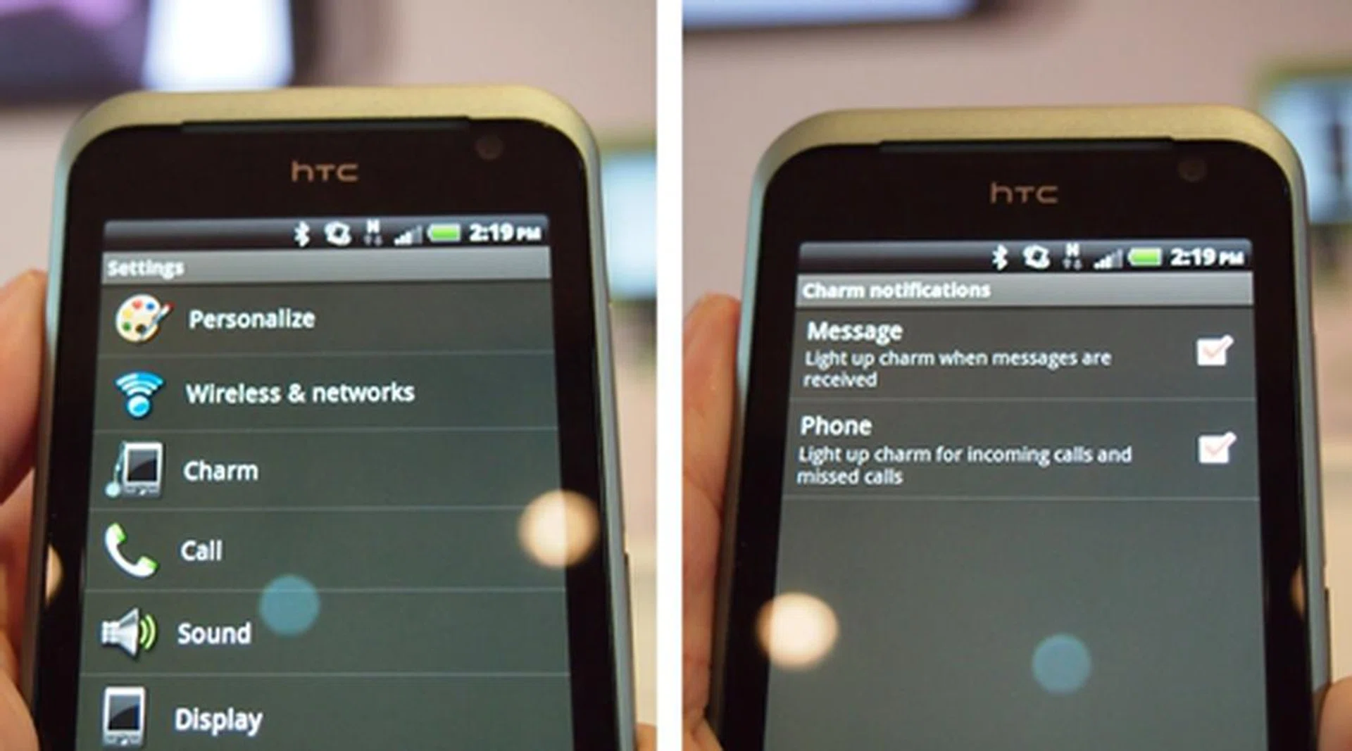 To light the Charm up when messages are received or only for incoming calls and missed calls? It's your choice under the Settings menu > Charm section.