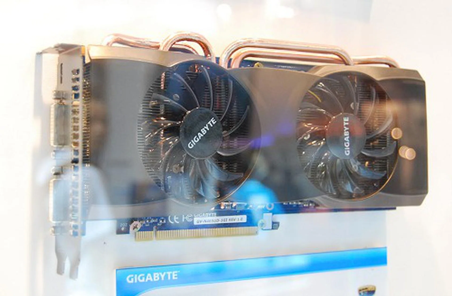 Gigabyte's take of the new GeForce GTX 465 - thankfully it bears their own custom cooler which should fare a lot better than the reference model.