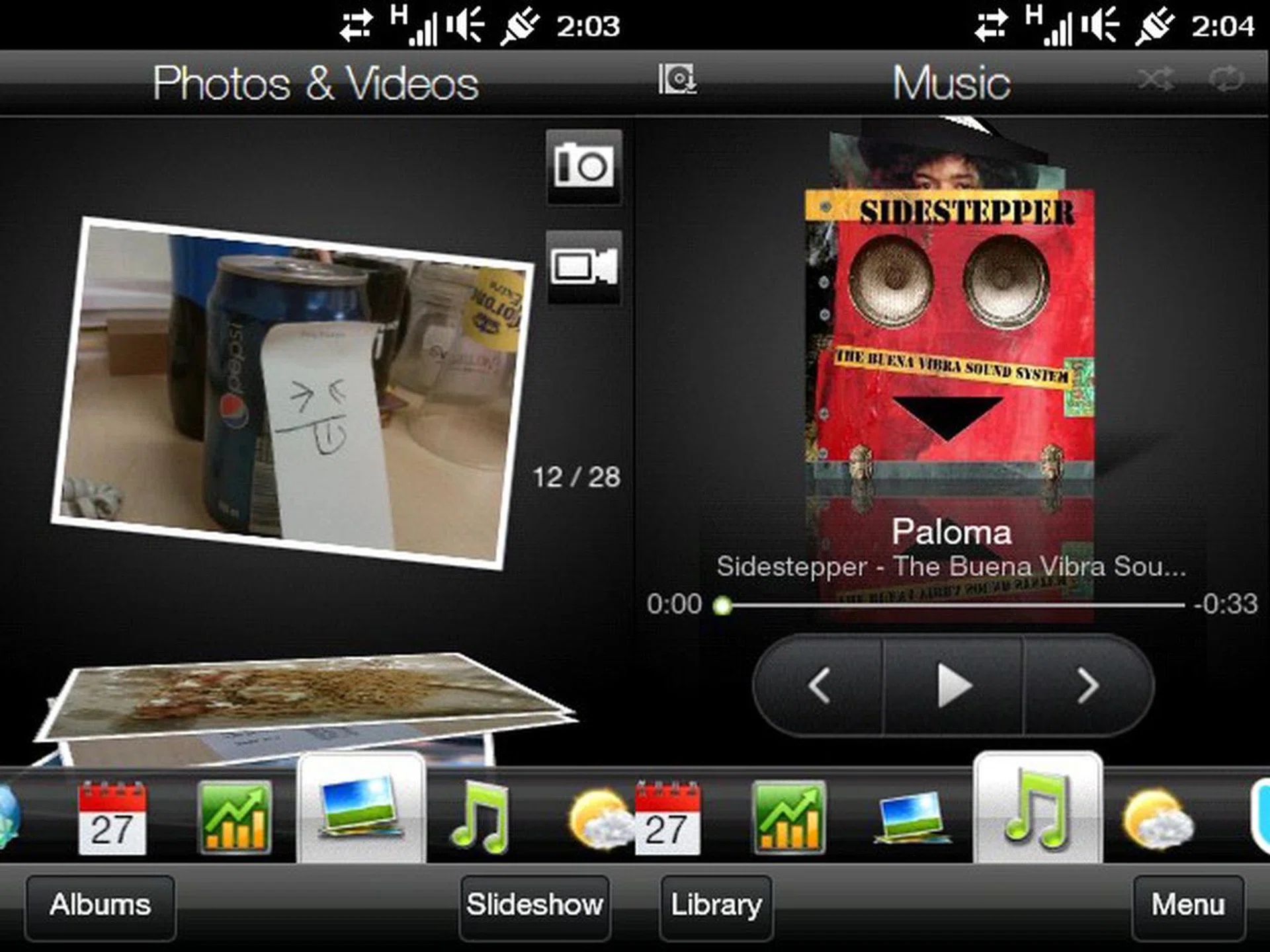 While the HD2 allows landscape orientation for its Photos & Videos and Music tab, the same option isn't available on the HD mini.