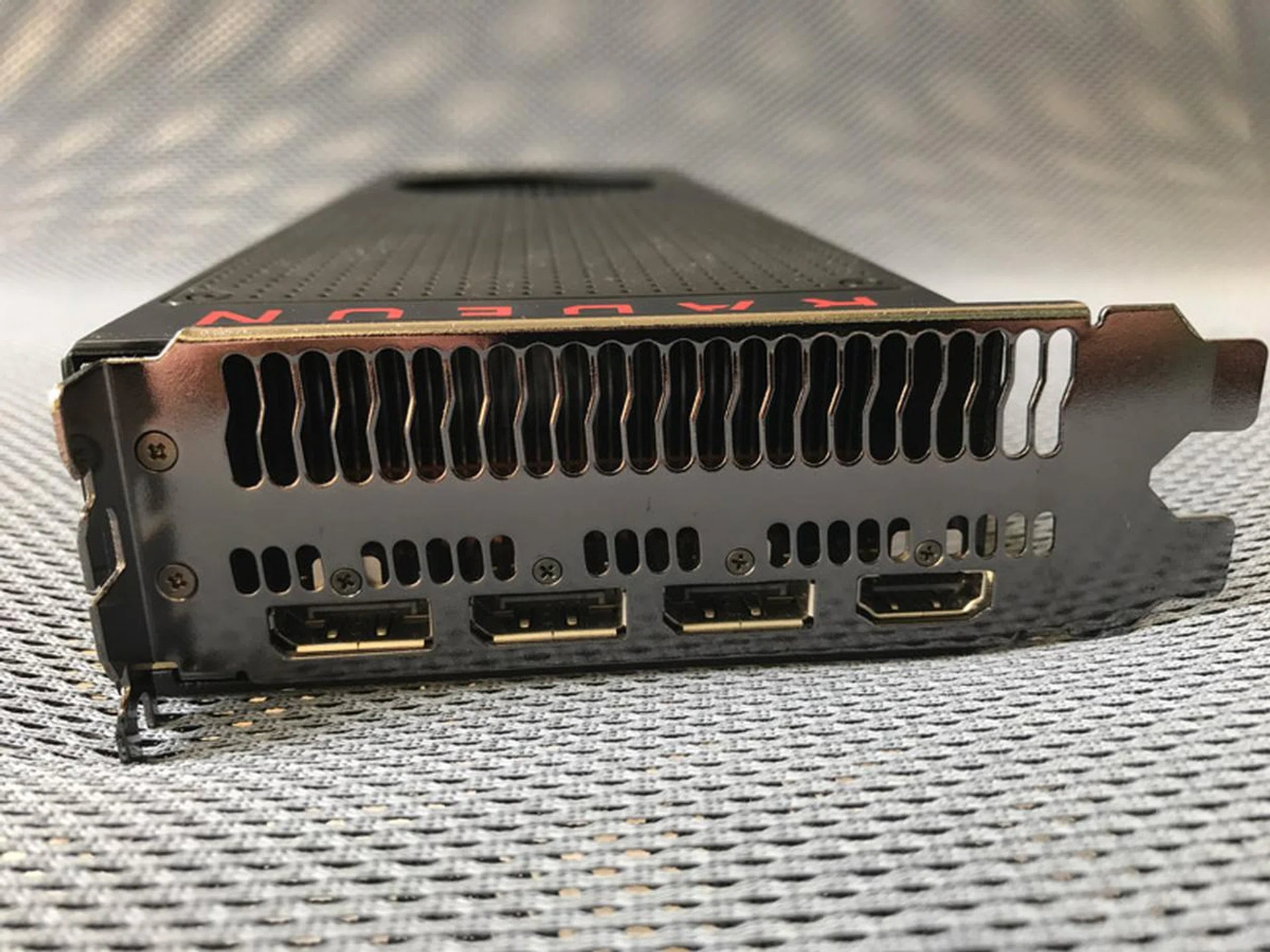 The reference card features three DisplayPorts and one HDMI out.