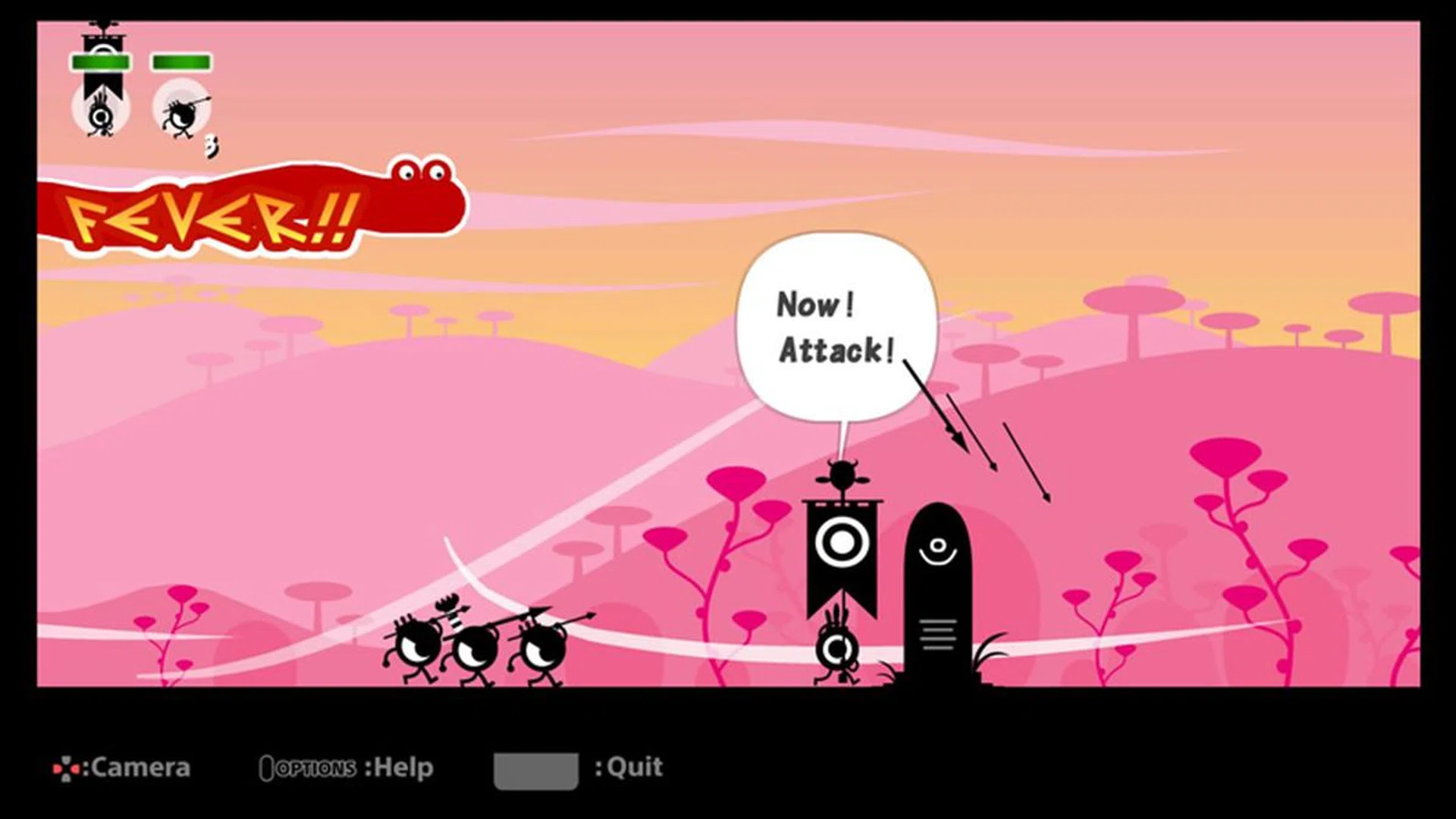 If you manage to string button combos together without breaking the rhythm, your Patapons will become faster and more powerful. | Image: Sony Interactive Entertainment