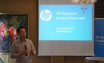 Andy Wong, Director Personal Systems Category, Printing and Personal Systems, addressing the attendees and sharing HP's new products.