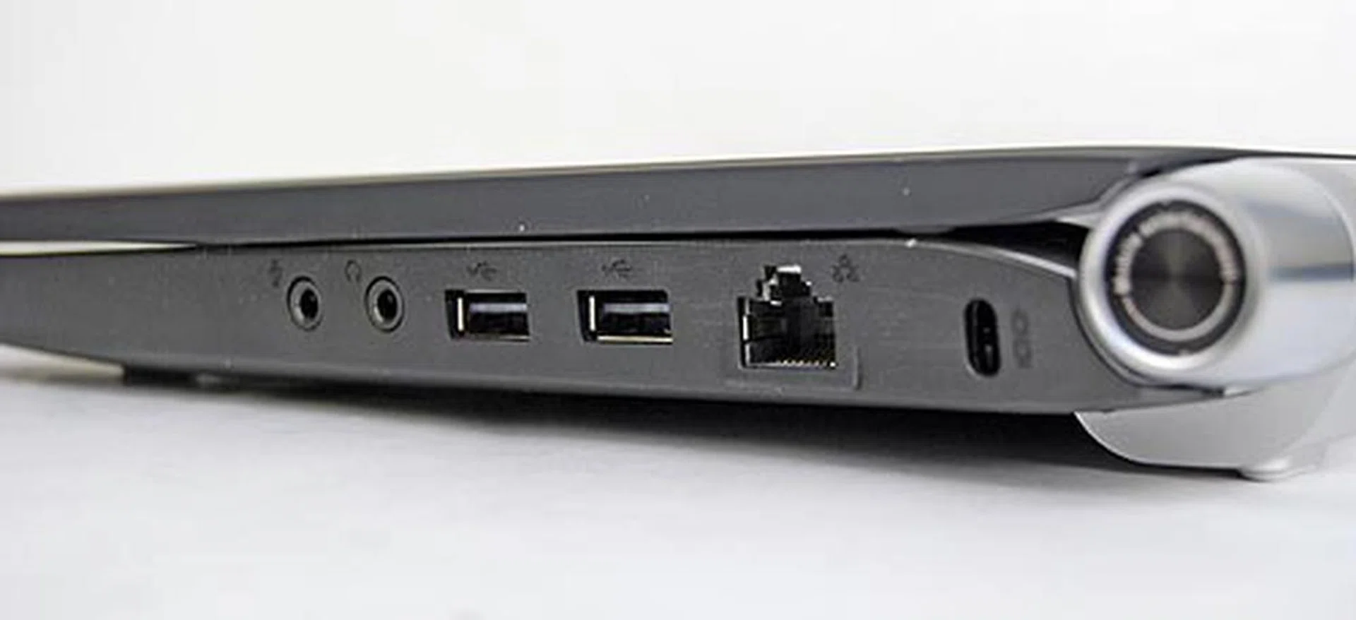 If this looks familiar, it is the usual dual USB ports, LAN and audio jacks.