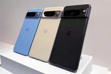 Google Pixel 8 Pro in Bay, Porcelain, and Obsidian (left to right).