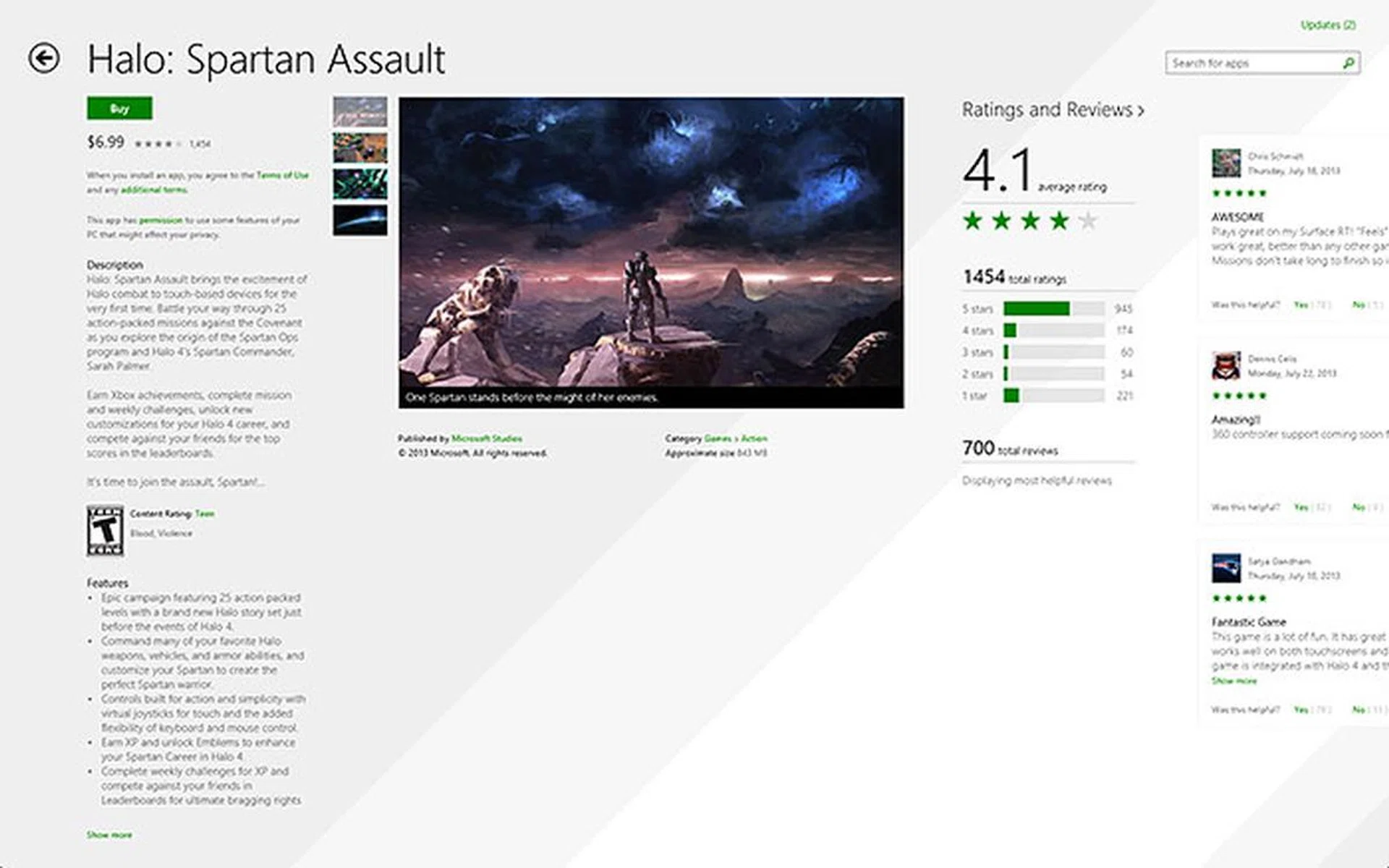 Unlike the old Store, there are no Overview, Details, and Reviews tabs to toggle between. Just keep scrolling to the right for more info.