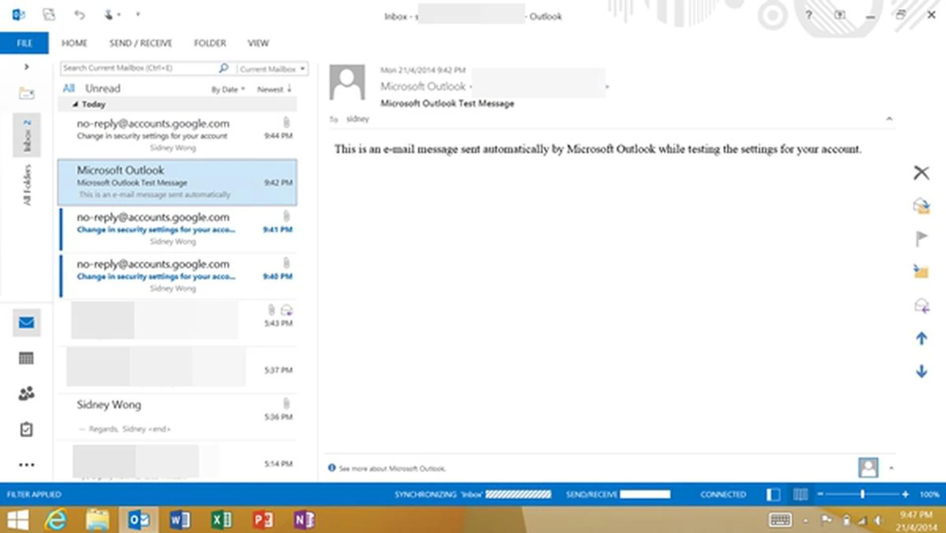 Microsoft Outlook 2013 on the Surface 2.