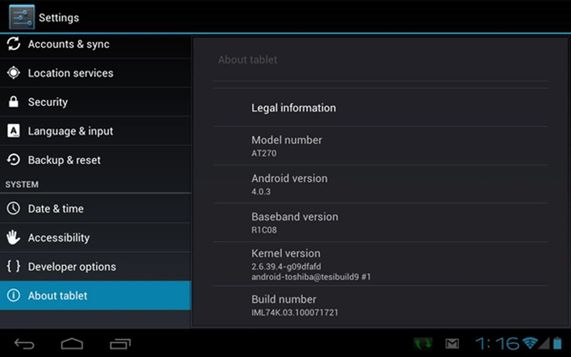 Aside from some really light customizations, the Toshiba Regza Tablet AT270 runs on a nearly stock version of Android 4.0 Ice Cream Sandwich.