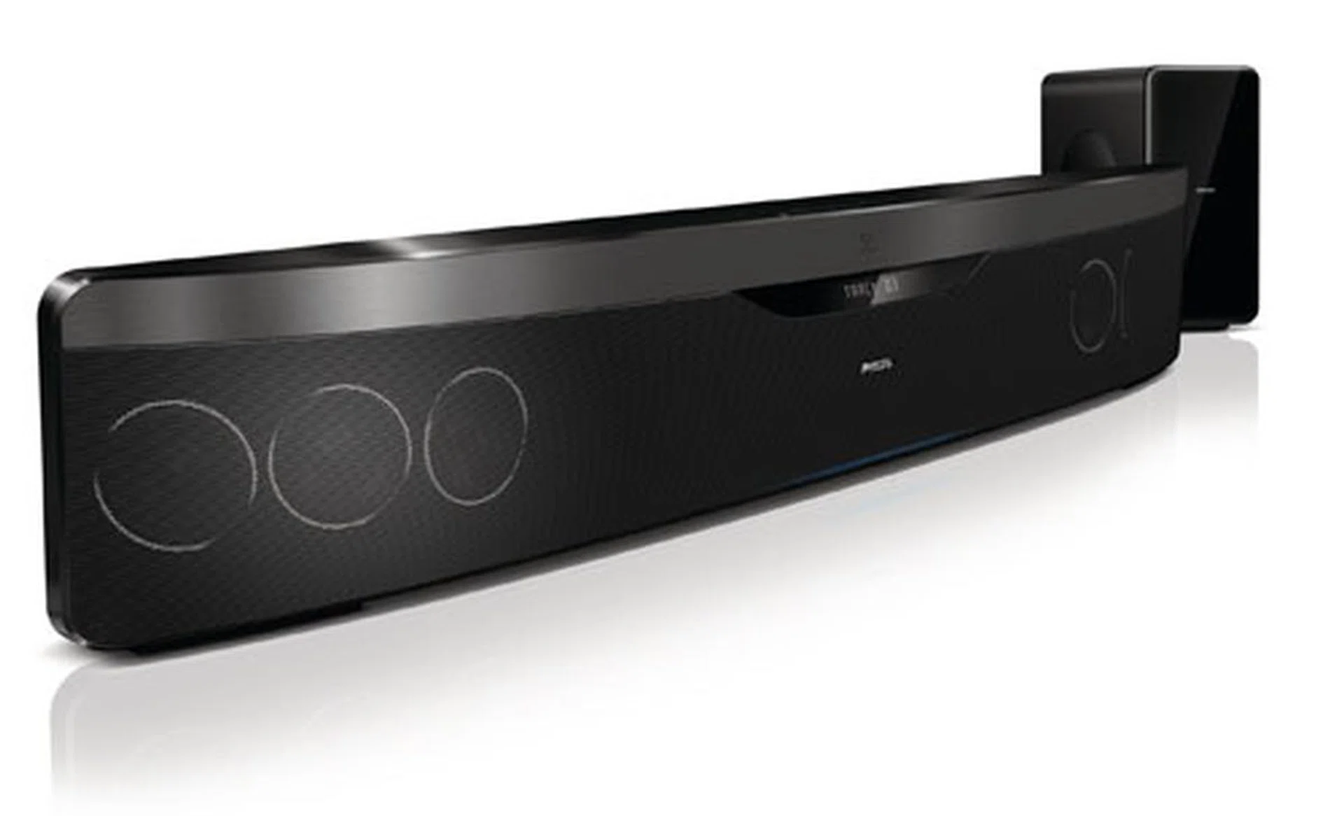 The HTS7140 is a straightforward, mid-range sound bar from Philips comprising of one subwoofer and just a horizontal speaker bar with all the integrated functions you'll need.