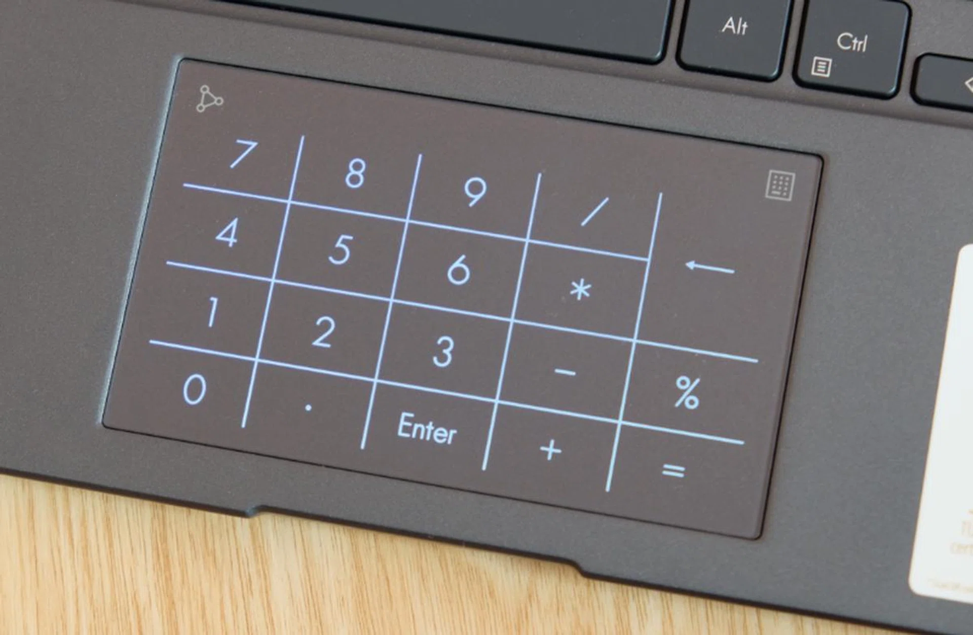 The trackpad doubles up as a virtual number pad.