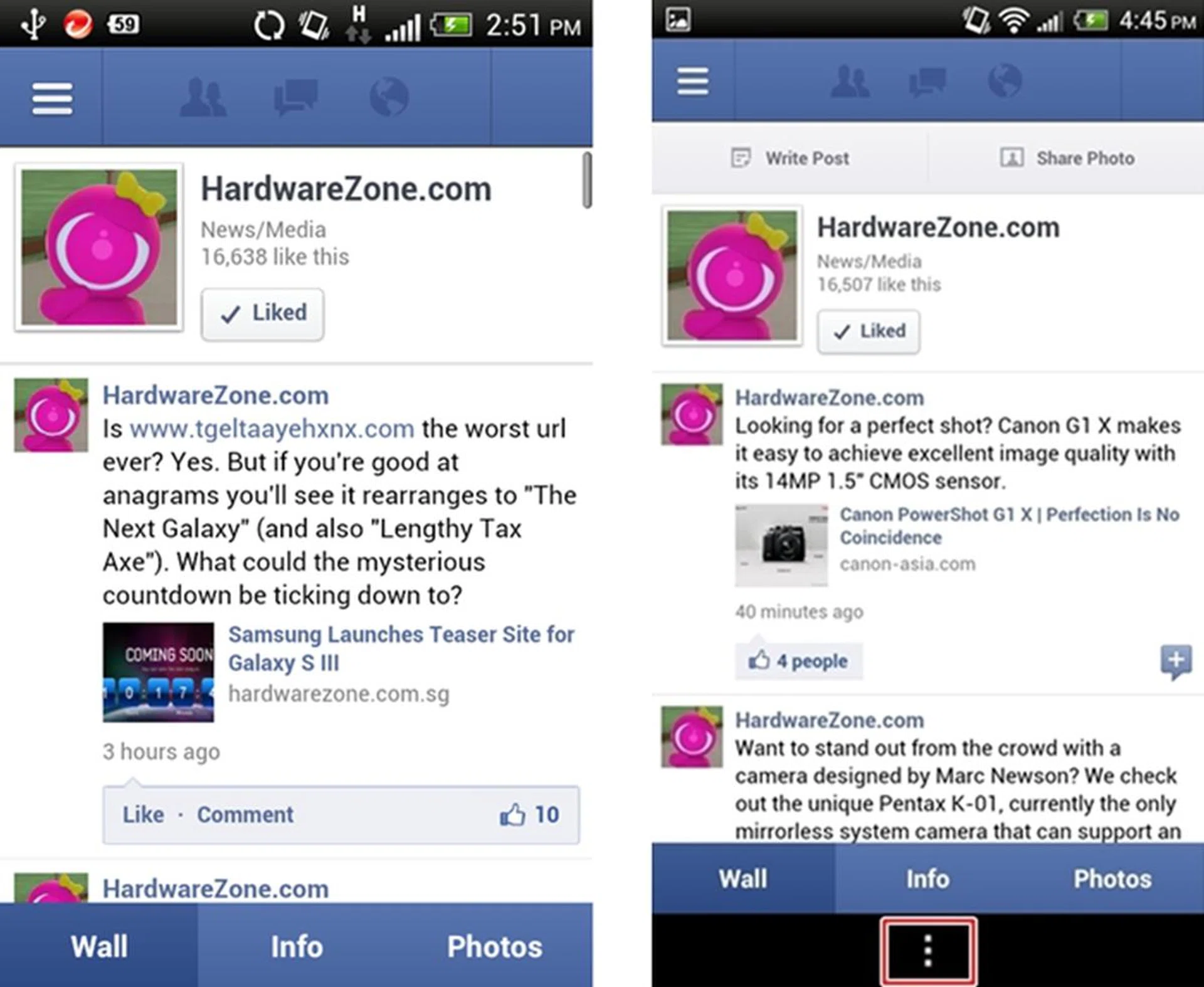 HTC One V (Left) vs. HTC One X (Right) - You have to long press the multi-tasking button to get the app menu settings to appear.