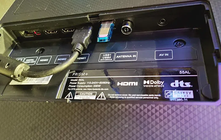 You can see the connectivity options available here. From left to right: Ethernet port, S/PDIF optical output, three HDMI inputs, twin USB ports, antenna input and a 3.5mm audio input jack.