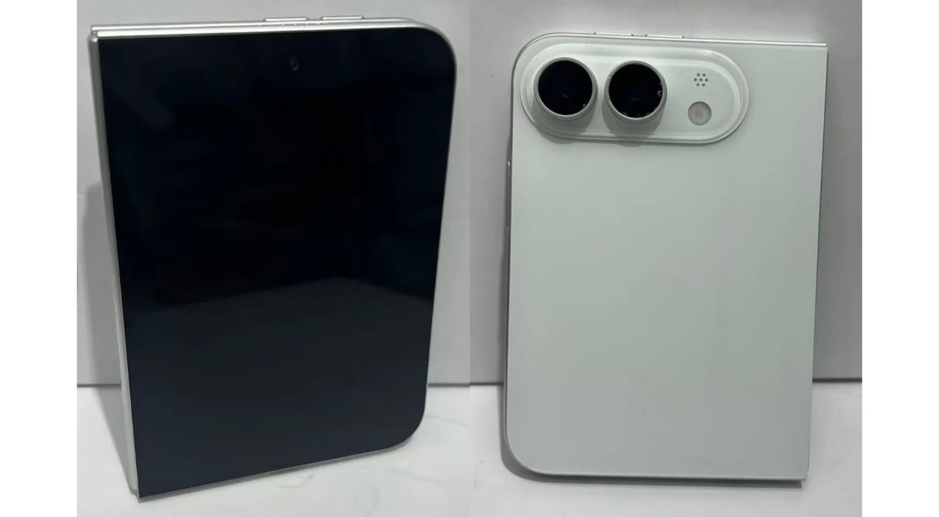 The front and back view of the foldable iPhone when folded.