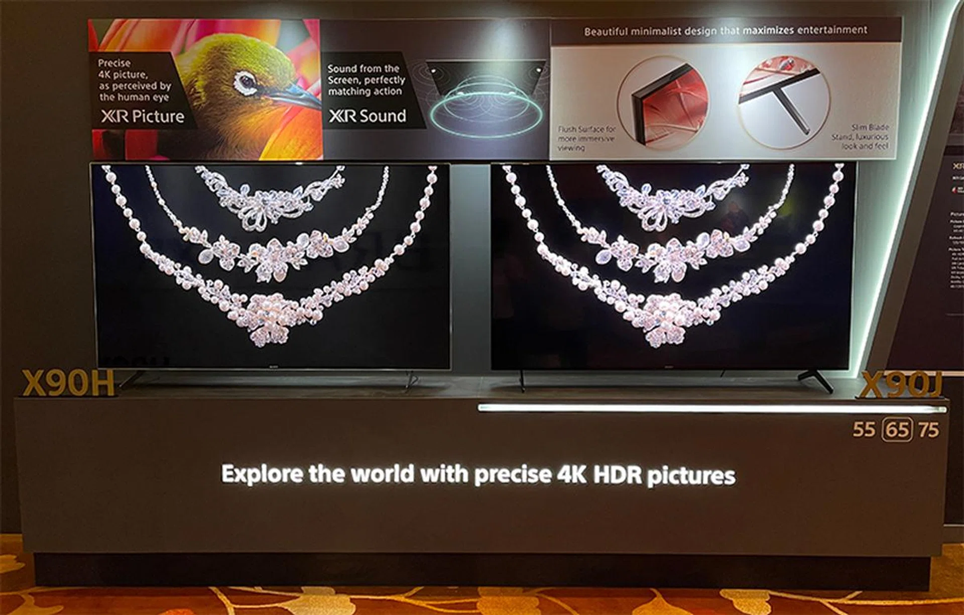 Sony X90J (right). The display on the left is its predecessor, for comparison.