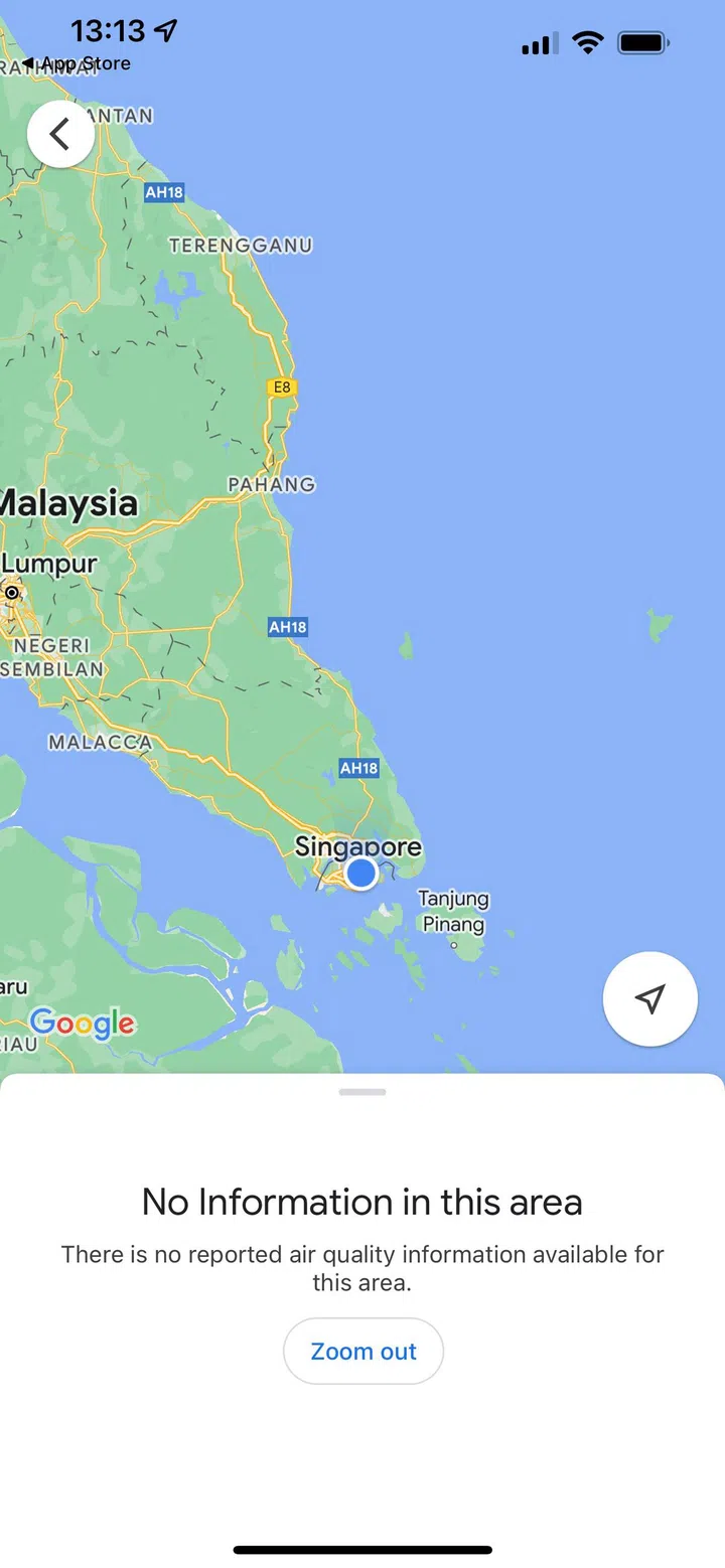 AQI data is not available, although the option has been added for Google Maps (iOS) in our region (9 June 2022). Source: HWZ.