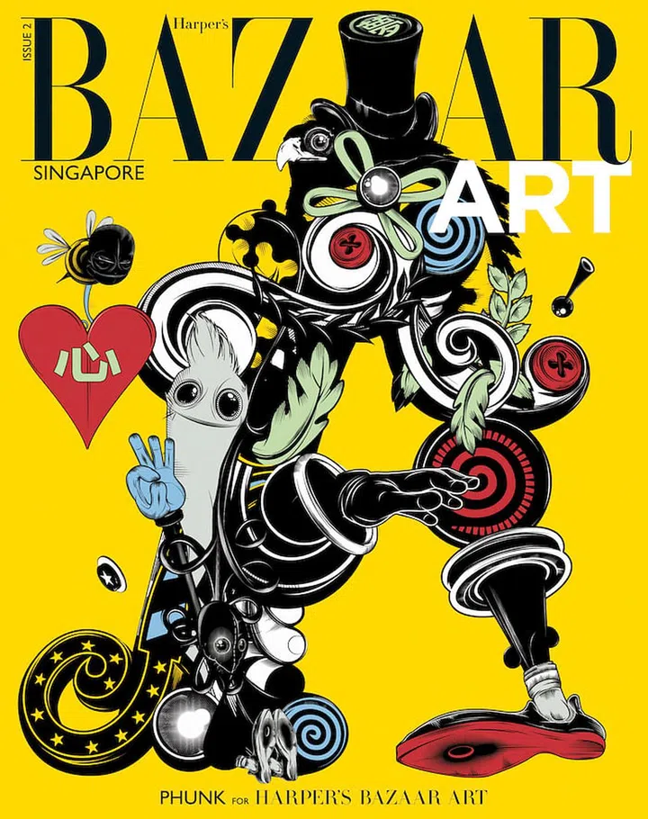 The inaugural issue of BAZAAR Art (August 2014) featuring the work of local art and design collective PHUNK. (Photo: Harper's BAZAAR Singapore)
