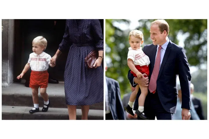 Prince George often wears actual hand-me-downs from his dad as a nod to tradition.
