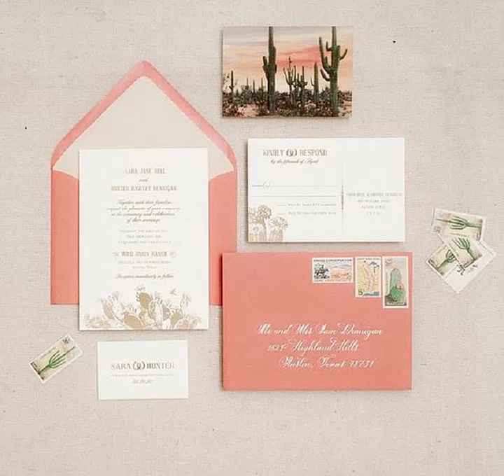This sunset-inspired hue would also look great on stationery for a desert wedding. 