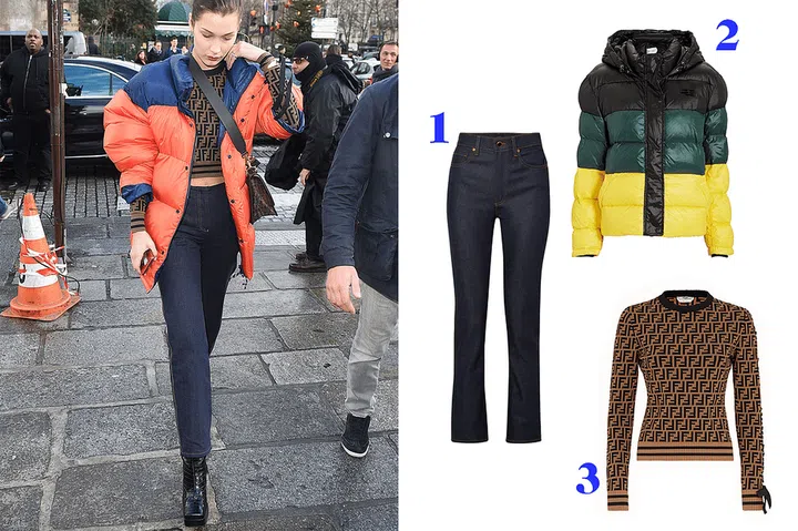 I feel like by the time mid-season hits, I'm ready to retire ALL of my sweaters...but, a Fendi logo sweater may change my mind. Bella Hadid styled it perfectly here—it's not the focus of her look, but definitely completes it. She even matches her logo sweater to her logo handbag. I guess the question is, how much logo is too much logo?

Shop similar pieces: 1. Khaite denim pant, $340; 2. PSWL puffer jacket, $695; 3. Fendi logo sweater, $4,250.
Photo: Fendi
