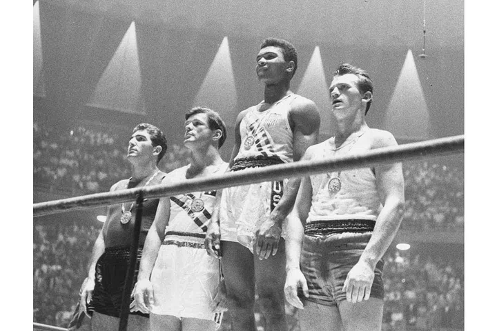 The medal winners for light heavyweight boxing competition in Rome, including Cassius Clay front-and-center (now known as Muhammad Ali). Photo: Getty
