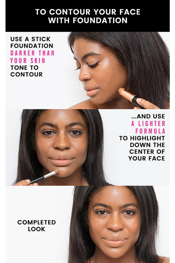 5. If you don't have a two-toned powder that lets you contour in one step, use two different colored foundations to contour. Take the foundation shade that you'd typically wear in the winter (that's a touch lighter than your skin) and the formula that you'd normally wear in the summer (that's a little darker than your complexion), and then use the darker one to contour and the lighter to highlight. Unlike summer and winter clothing, you always have all of the foundation shades you use in your bathroom, so they'll be easy and quick to apply. You can even choose one or the other (contouring or highlighting), so you still get out of the house on time and looking sculpted.