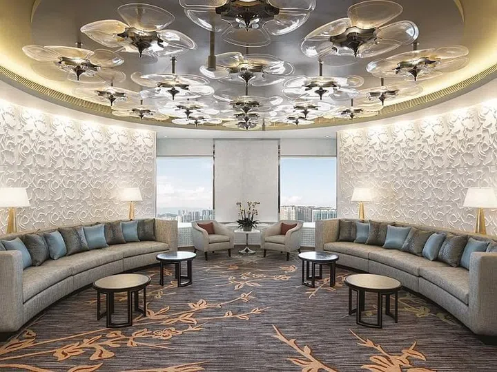 The inviting spa lounge overlooks Cotai, Macao