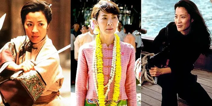 From left: Yeoh as Yu Shu Lien in Crouching Tiger, Hidden Dragon; as Aung San Suu Kyi in The Lady; as Wai Lin in Tomorrow Never Dies. Photo: Shutterstock