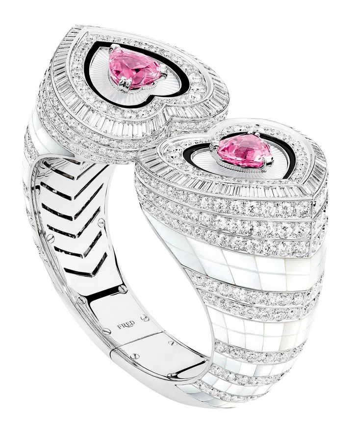 The Pretty Woman high jewellery cuff with a pair of pink tourmalines. Photo: Courtesy of FRED