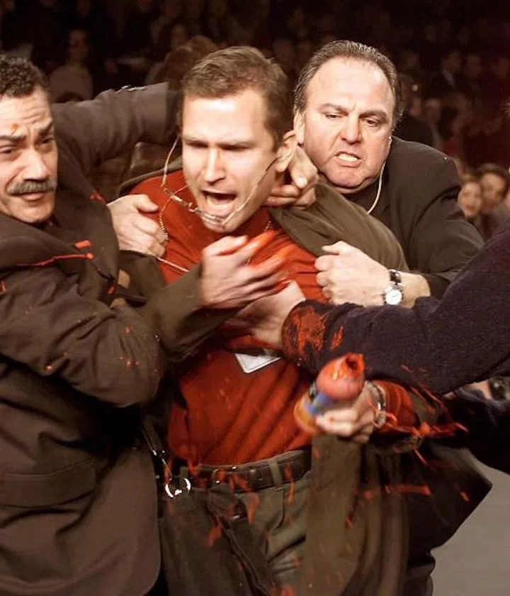 Aside from leaving angry comments on any Instagrams that depict the skins of chinchillas and other critters, the animal rights group has famously protested shows, flour-bombed Anna Wintour and Kim Kardashian, and rushed the stage like the dude pictured here at Randolph Duke in 2000. Oh, and never forget that one time they served Wintour a raccoon at the Four Seasons. (They really have it out for her, if you haven't noticed.) 