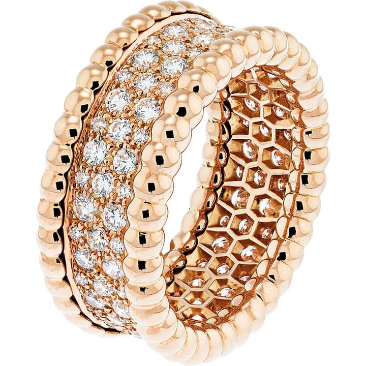 Pink gold and diamond Perlée diamonds ring