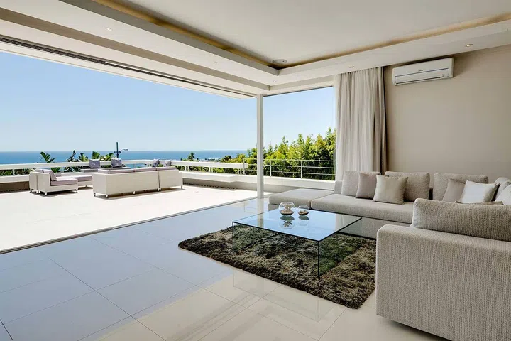 Wake up to one of the official seven wonders of the natural world, Table Mountain in Cape Town, when you stay at 10-bedroom property Domaine Kayla. Made up of three villas with four swimming pools, it can welcome up to 20 guests, making it the perfect place for a large family or group of friends. Furnished in a clean, modern style, it's an interior designer's dream.