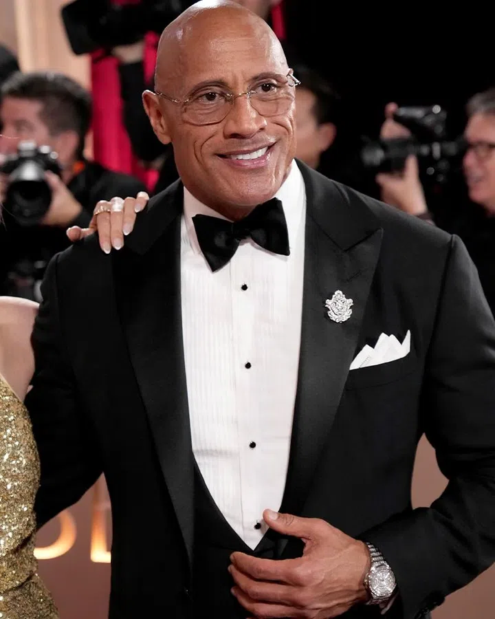 best jewellery and watch moments golden globes 2026 | dwayne johnson in chopard Alpine Eagle Frozen watch