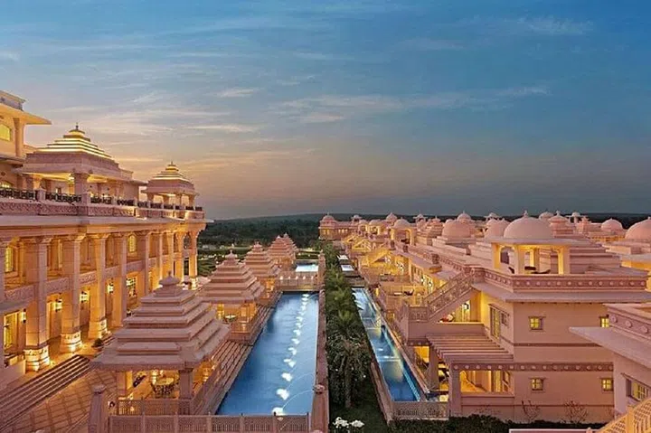 The magical ITC Grand Bharat at golden hour 