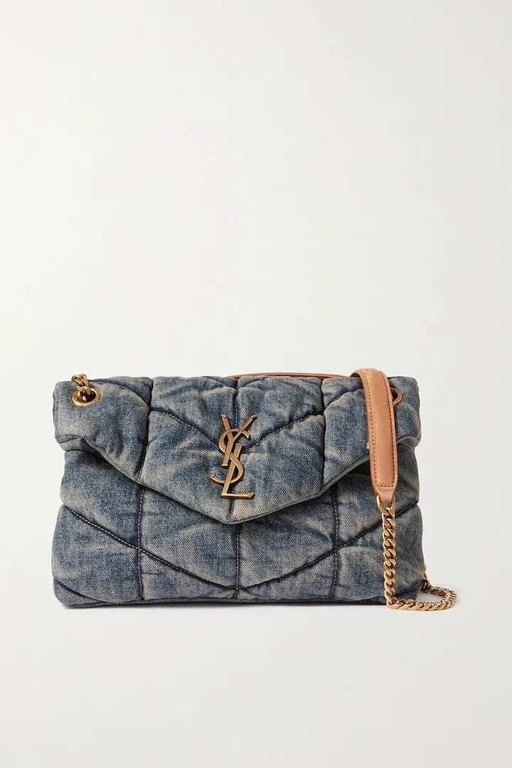 Loulou Puffer Small Suede-Trimmed Quilted Denim Shoulder Bag, $3,007, Saint Laurent at Net-a-Porter