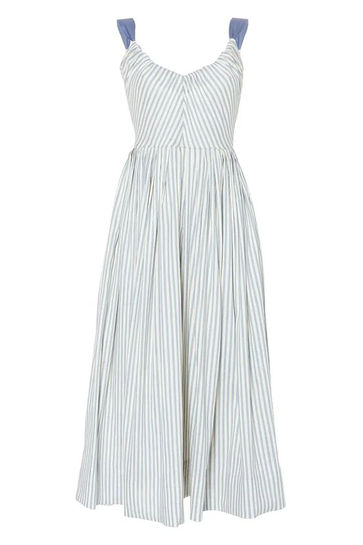 Luisa Beccaria's feminine linen dress has a delightful Brigitte Bardot appeal.