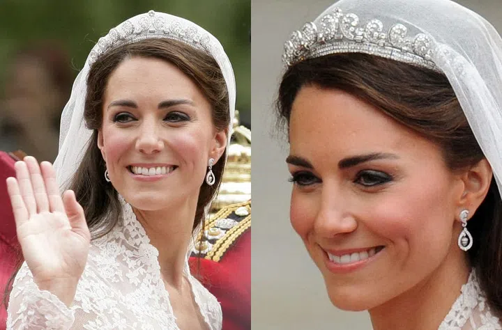 This stunning diamond sparkler was created by Cartier in 1936 at the behest of King George VI—he gave it to his wife Queen Elizabeth, the Queen Mother, three weeks before he ascended the throne. The delicate headpiece evokes a modern elegance, which made it the perfect choice for Kate's wedding day.
