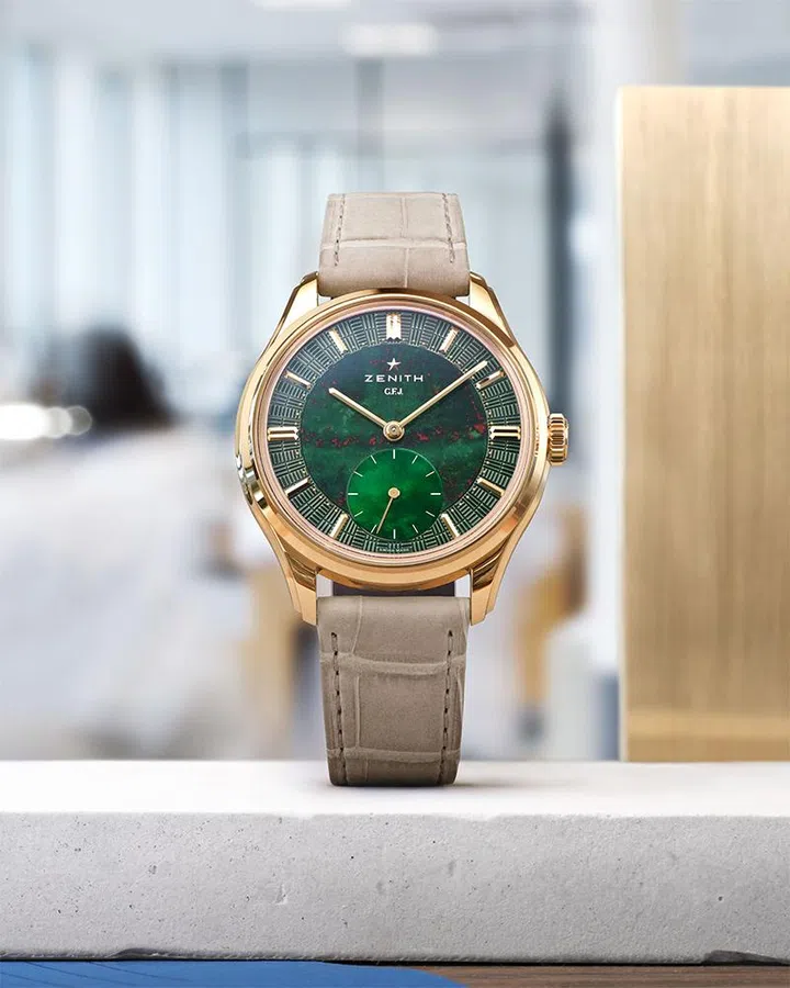 best watches at watches and wonders 2026 | Zenith G.F.J. in yellow gold with bloodstone and green mother-of-pearl dials