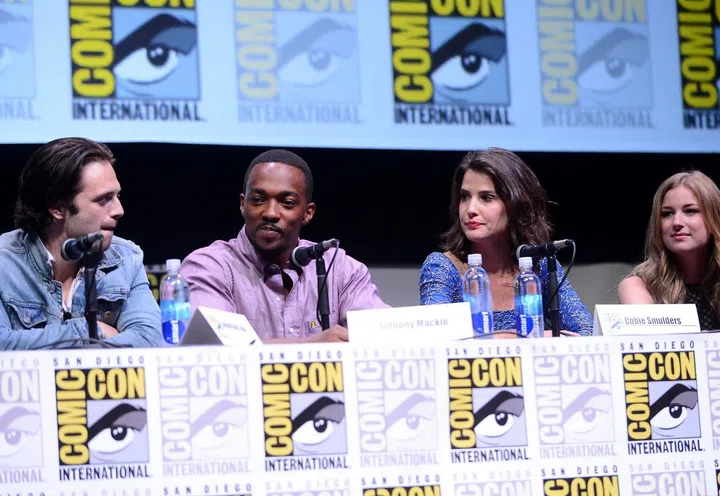 (left to right) Sebastian Stan; Anthony Mackie; Cobie Smulders; and Emily VanCamp. Photo: Getty.