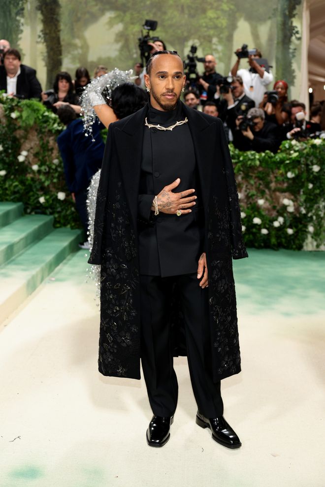 NEW YORK, NEW YORK - MAY 06: Lewis Hamilton attends The 2024 Met Gala Celebrating "Sleeping Beauties: Reawakening Fashion" at The Metropolitan Museum of Art on May 06, 2024 in New York City. (Photo by Dimitrios Kambouris/Getty Images for The Met Museum/Vogue)