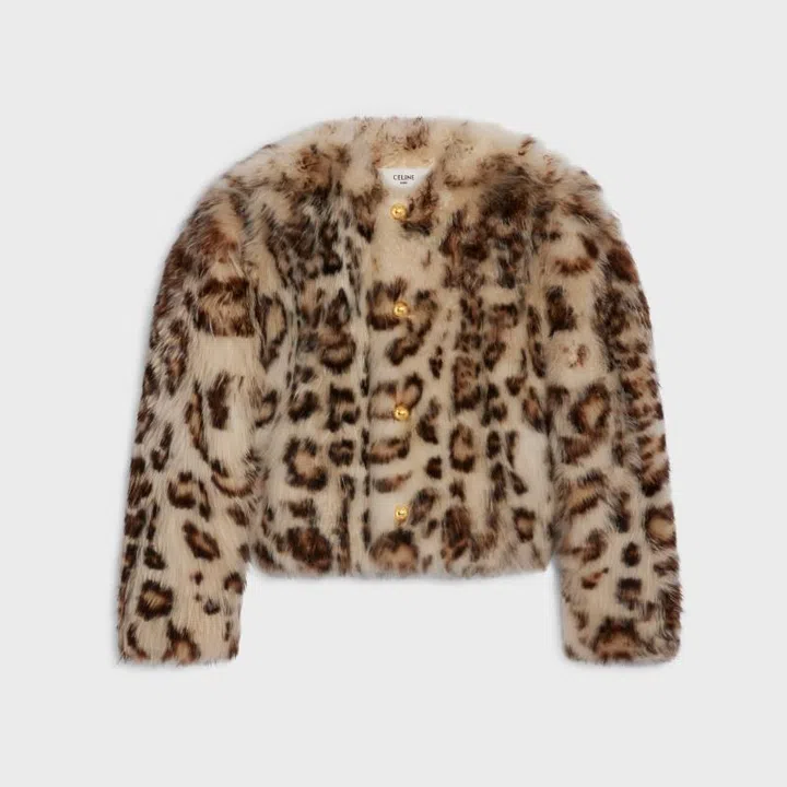 Celine Hedi Slimane leopard spot faux fur cropped jacket gold buttons gift guide Christmas 2024