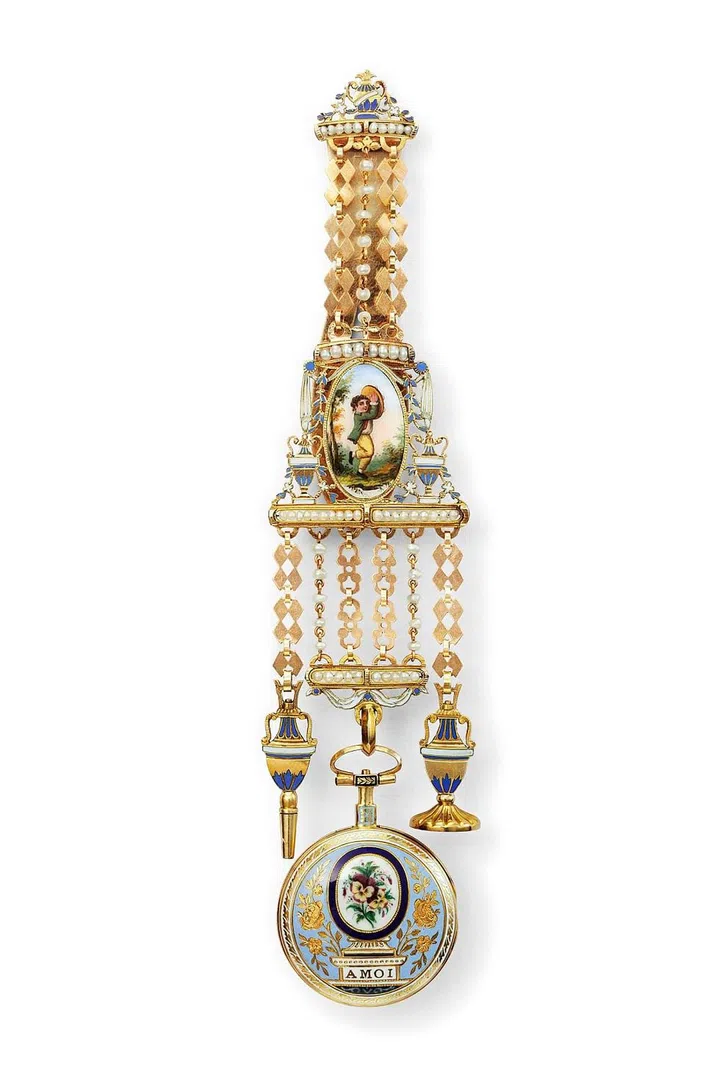 Cartier Paris, 1876 — Gold and enamelled decoration (châtelaine) with pearls. Cartier Collection. Photo: Cartier