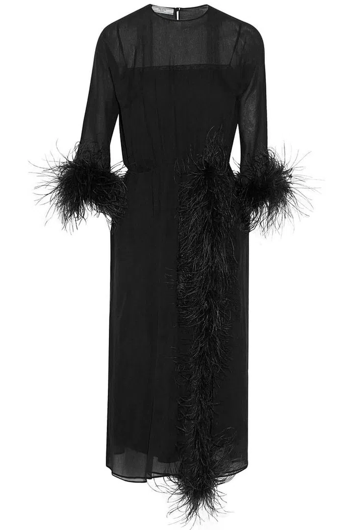 Feather- trimmed silk- georgette midi dress, netaporter.com Photo: Net-A-Porter 