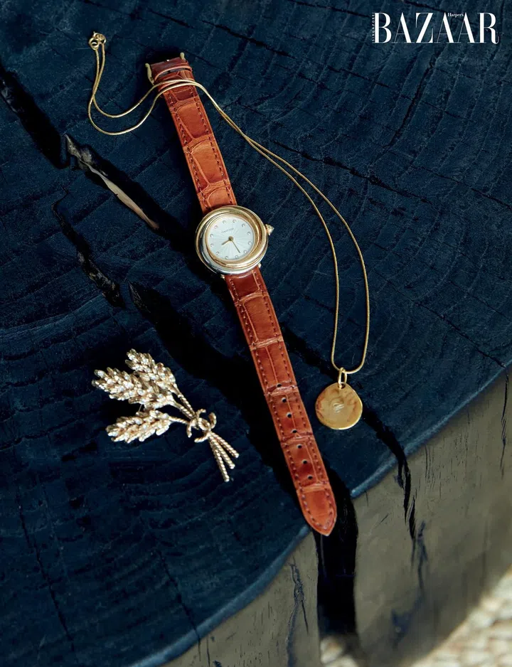 A selection of her jewellery pieces include a Chanel brooch, Cartier watch and Monica Vinader necklace. Photo: Gan