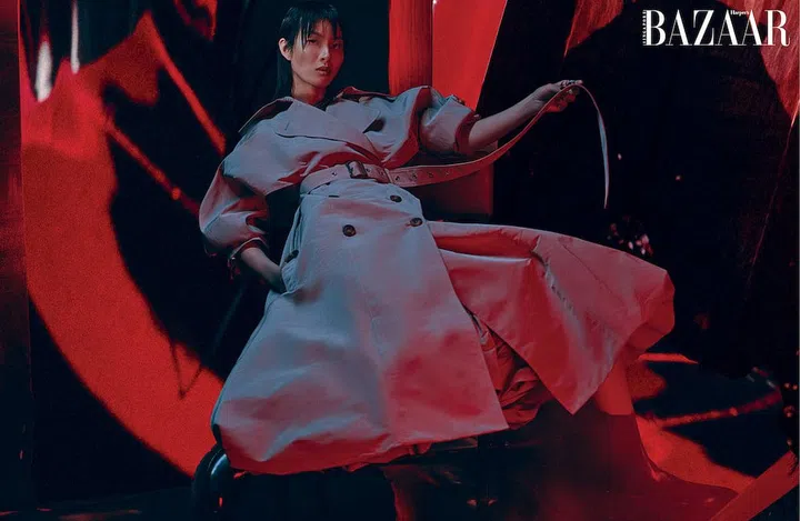 Trench coat; choker; ring; boots, Alexander McQueen (Photo: Paul McLean)